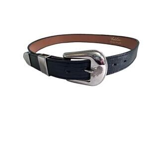 Medium Fred Coen Navy Blue Snakeskin Embossed Leather Western Belt Womens